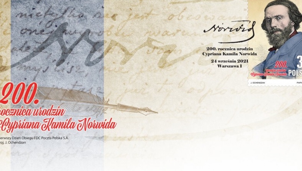 A stamp was issued on the occasion of Norwid's 200th birthday