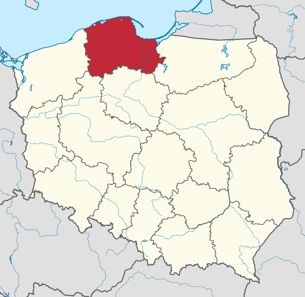 Pomeranian Voivodeship marked on the map of Poland.