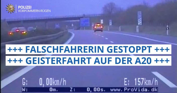 The Kia driver was driving the wrong way up the A20 in Germany for 100 km