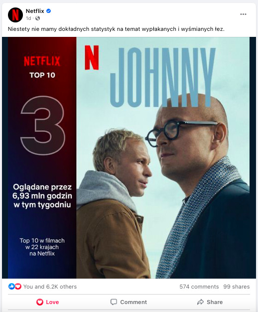 The Polish film “Johnny” which is about the life of Father Jan Kaczkowski, a Polish priest who dedicated his life to helping those in need reached the TOP 10 films on Netflix in Poland.