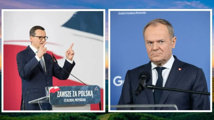 Mateusz Morawiecki (left), Donald Tusk (right)