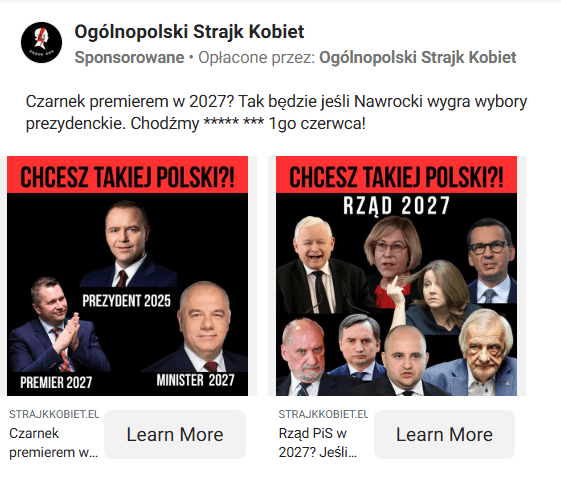 Women’s Strike Launches Online Ad Blitz Ahead of June 1st Vote to Undermine Nawrocki and Boost Trzaskowski